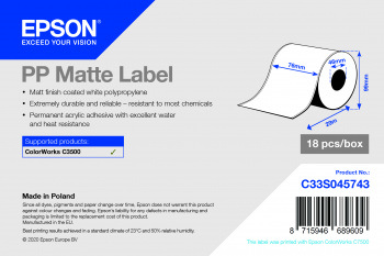 Epson Etikettenrolle, Kunststoff, 76mm, C33S045743