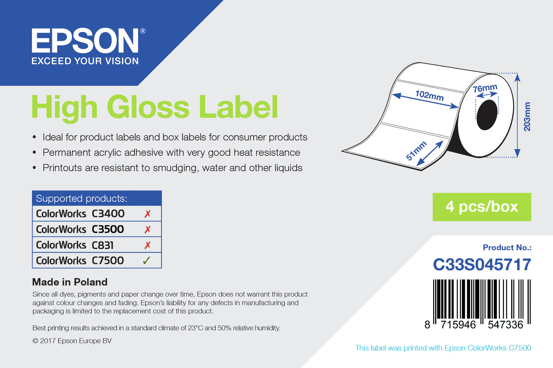 Epson Etikettenrolle, Normalpapier, 102x51mm, C33S045717