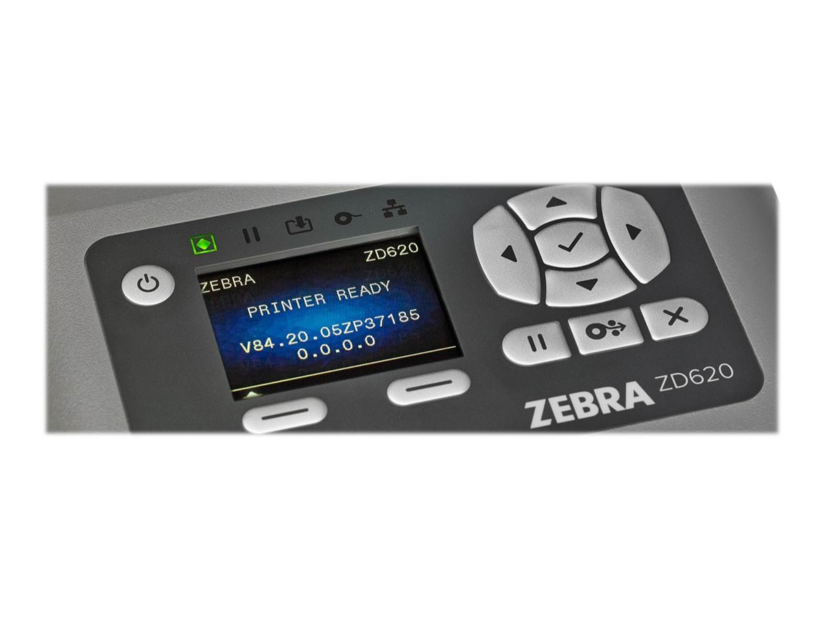 Zebra ZD620t, 12 Punkte/mm (300dpi), VS, RTC, Display, EPLII, ZPLII, USB, RS232, BT, Ethernet, WLAN, ZD62143-T0EL02EZ