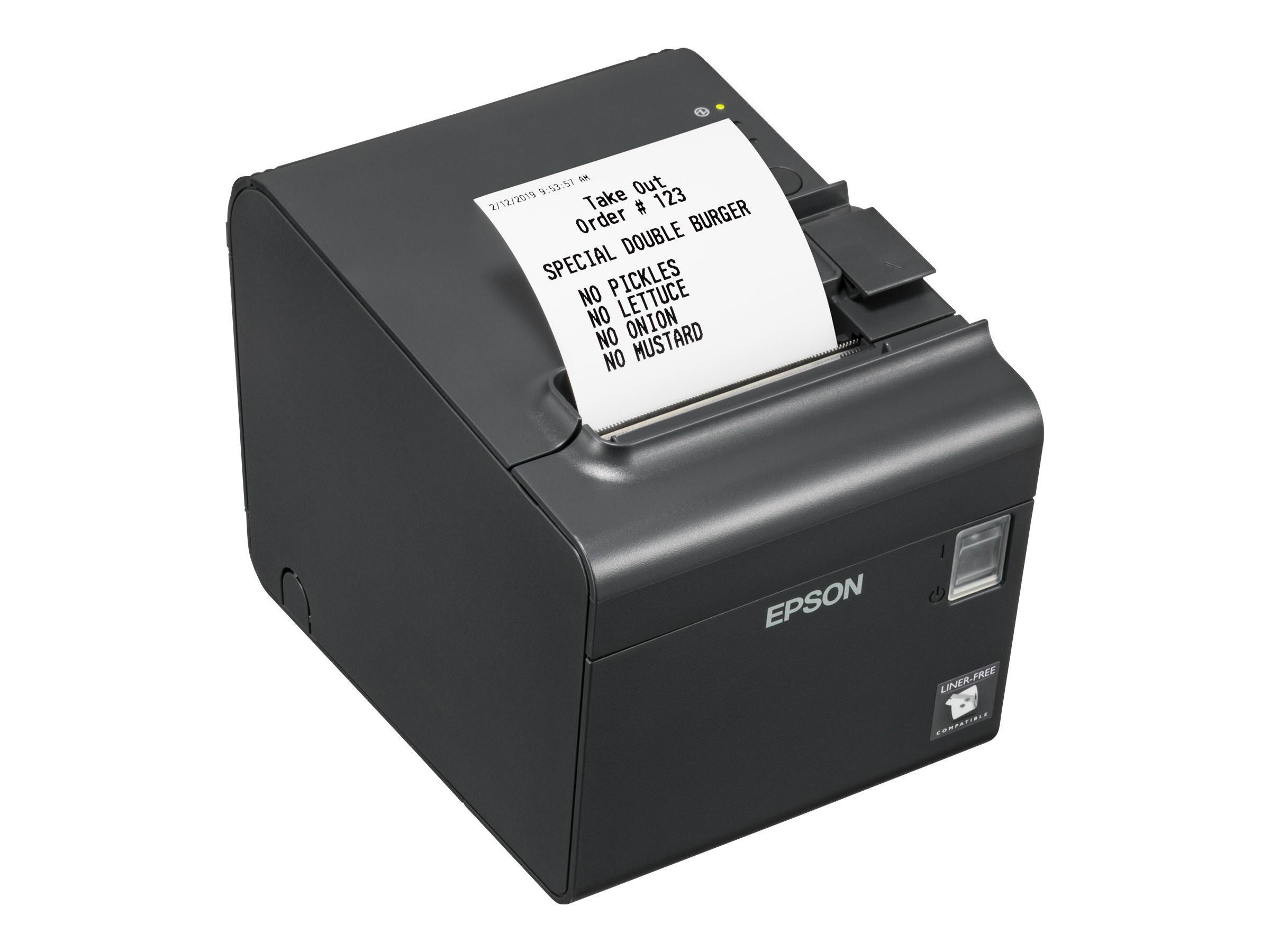 Epson TM-L90LF, 8 Punkte/mm (203dpi), linerless, USB, Ethernet, schwarz, C31C412681